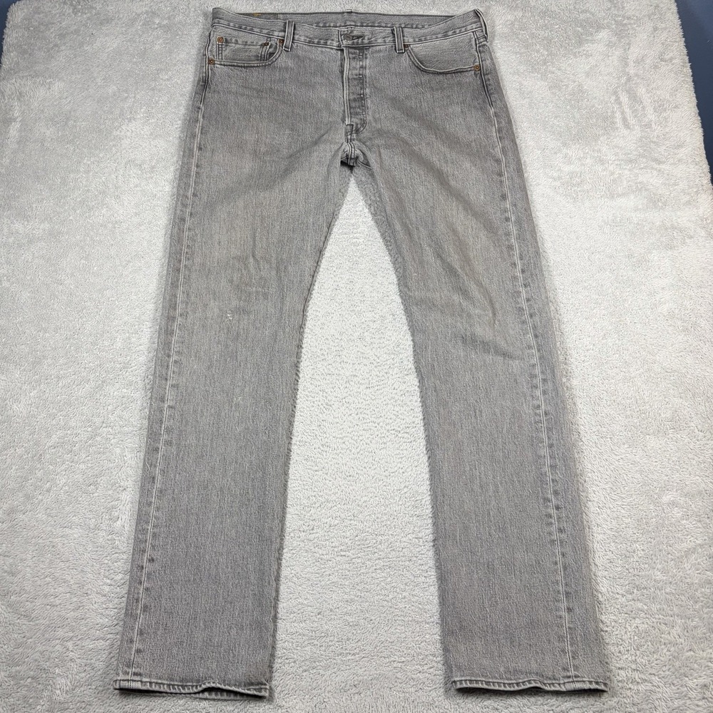 Levi's 501 Jeans Mens 36x34 Gray Faded Denim Straight Leg Button Fly Washed Out
